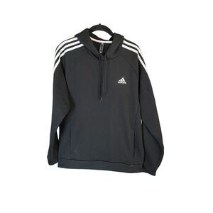 Adidas men’s black striped long sleeve, pull over hoodie, size medium